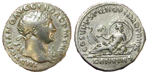 1874 Rome Trajan Denarius AR