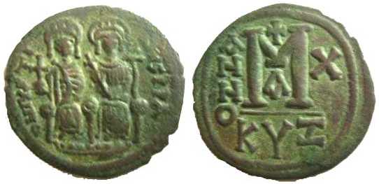 2876 Justin II Cyzicus Byzantine Empire Follis AE