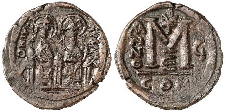 3192 Justin II Constantinopolis Byzantine Empire Follis AE