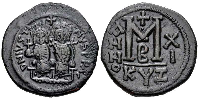 4298 Justin II Cyzicus Byzantine Empire Follis AE