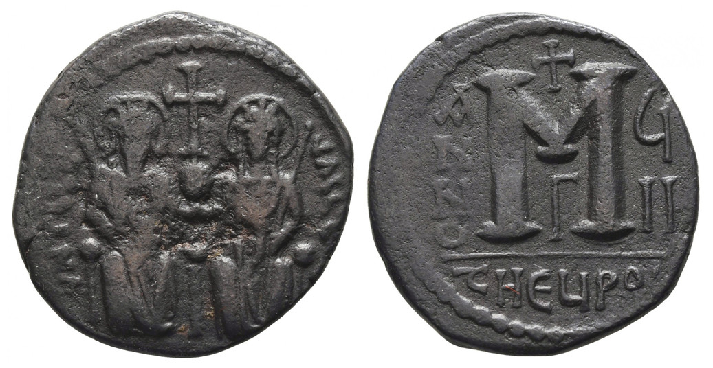 7309 Iustinus II Imperium Byzantinum Antiochia Follis AE