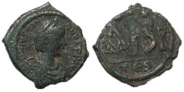 348 Byzantine Justinian I 16 Nummi AE