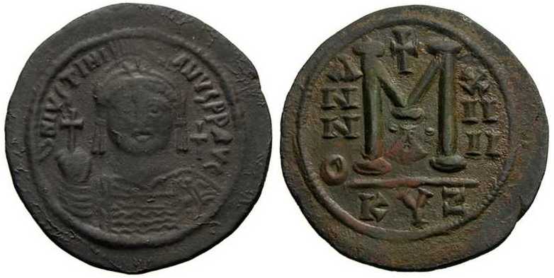 2903 Iustinianus I Cyzicus Imperium Byzantinum Follis AE