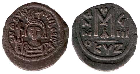 673 Mauricius Tiberius Cyzicus Follis AE