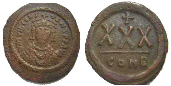 1386 Byzantine Tiberius II 30 Nummi AE