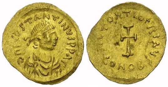 2220 Tiberius II Constantinopolis Tremissis AV