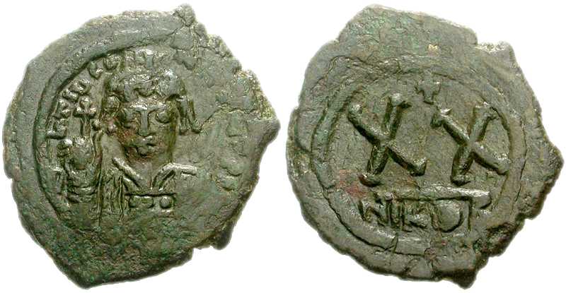 3663 Tiberius II Nicomedia Imperium Byzantinum 20 Nummi AE