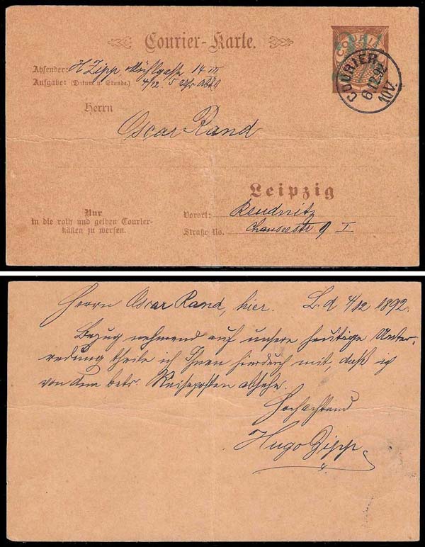 10.1892 Germany Private Mail Leipzig Mü PC4 collection 01