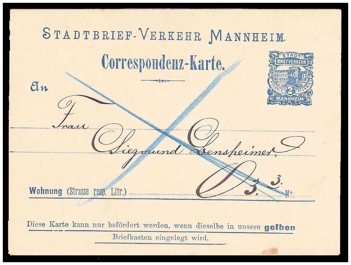 1897 Germany Private Mail Mannheim Mü C P8