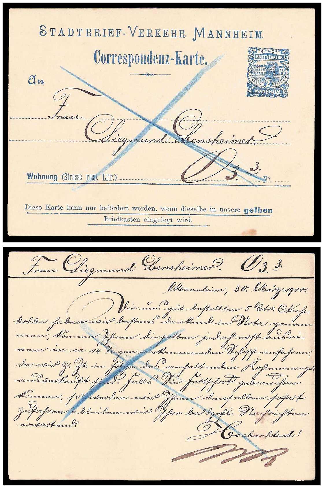 1897 Germany Private Mail Mannheim Mü C P8 collection 01