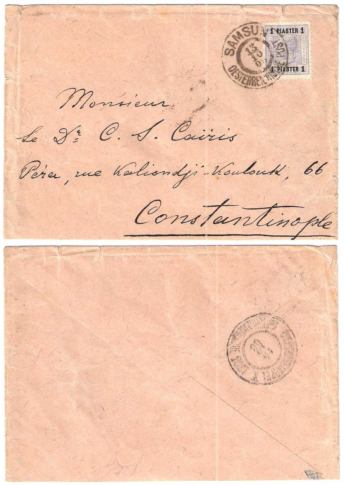 1905 Austrian Post Offices in the Ottoman Empire Mi 47/50 Samsun 15.10.1905 Cover