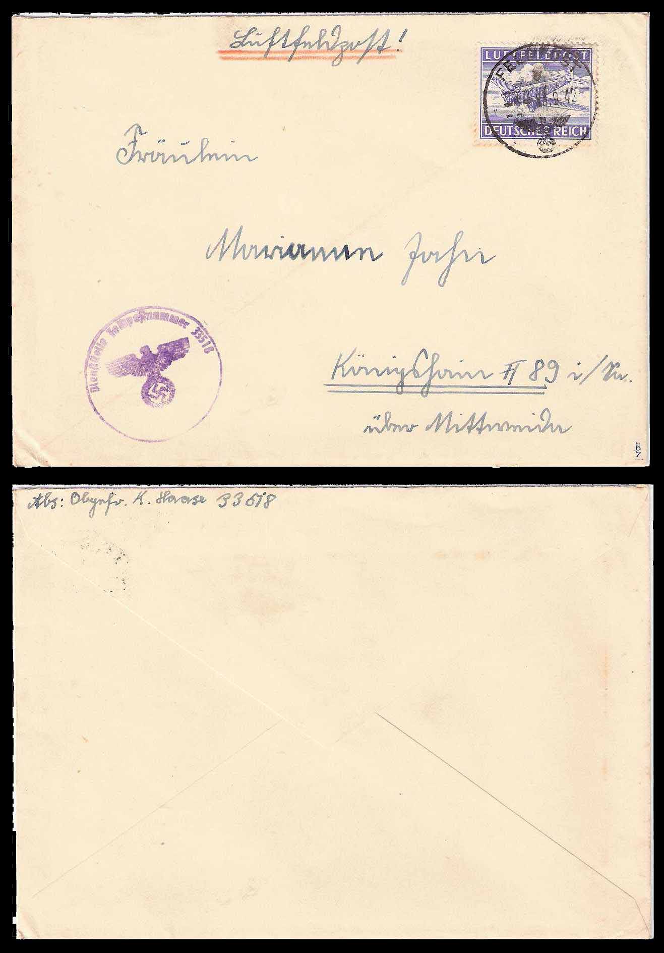 23.9.1942 Deutsches Reich Feldpost Mi 1 Cover Crimea