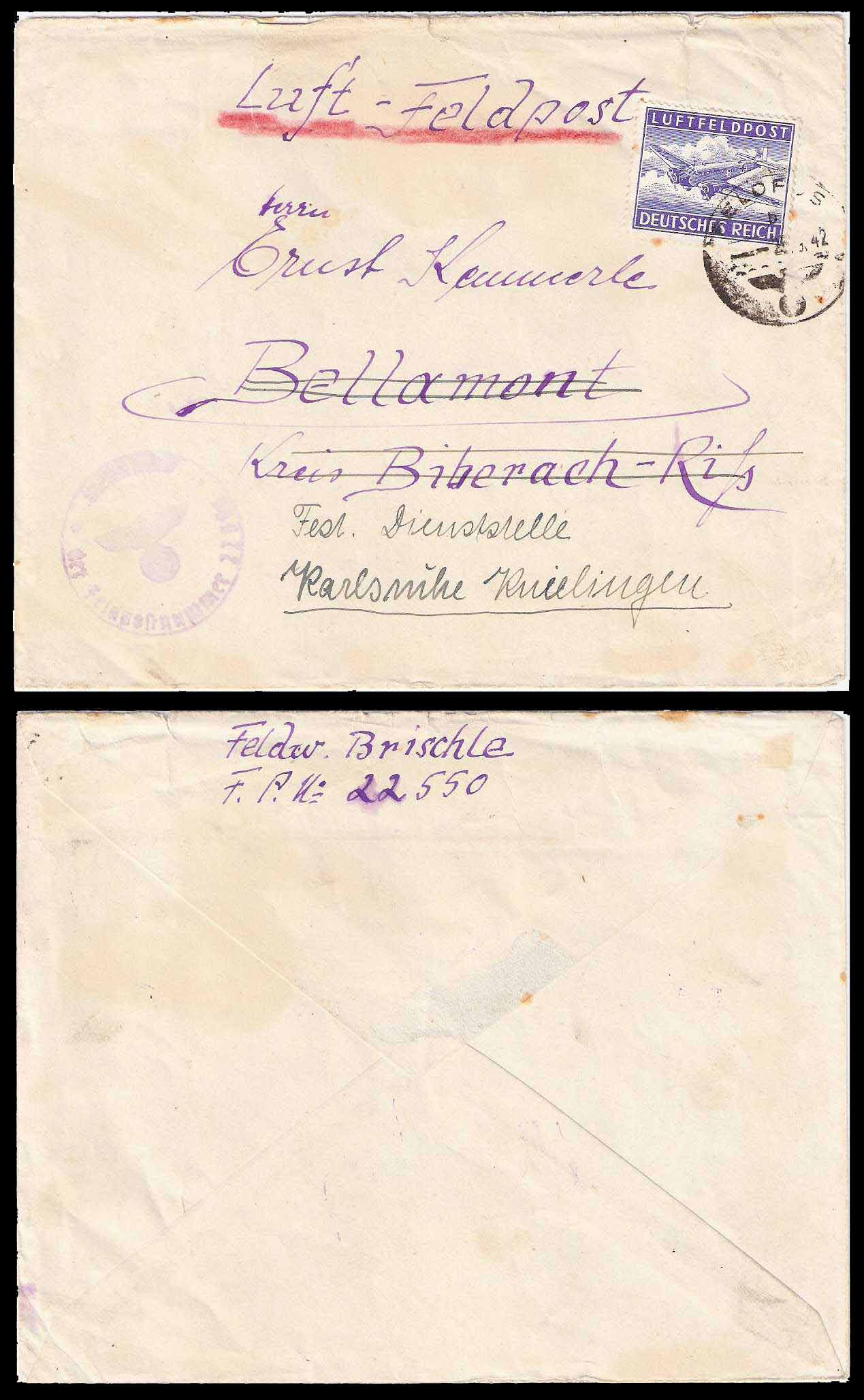 25.9.1942 Deutsches Reich Feldpost Mi 1 Cover