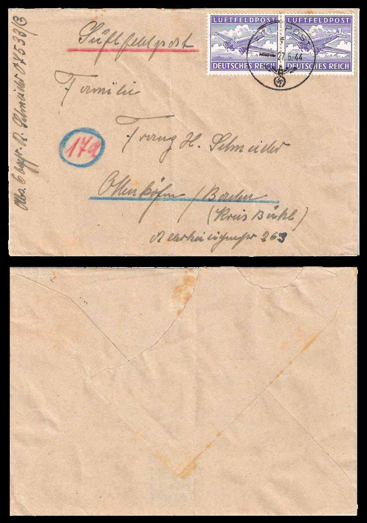 27.6.1944 Deutsches Reich Feldpost Mi 1 Cover to Crimea