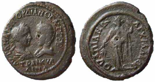 1673 Thracia Anchialus Gordian III & Tranquillina AE