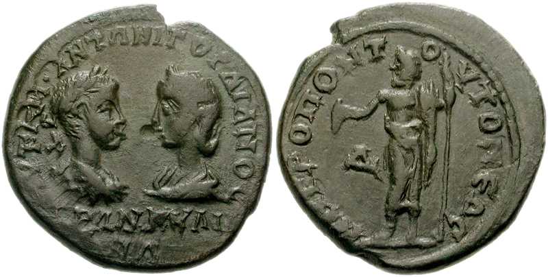 3674 Tomis Moesia Inferior Gordianus III & Tranquillina AE